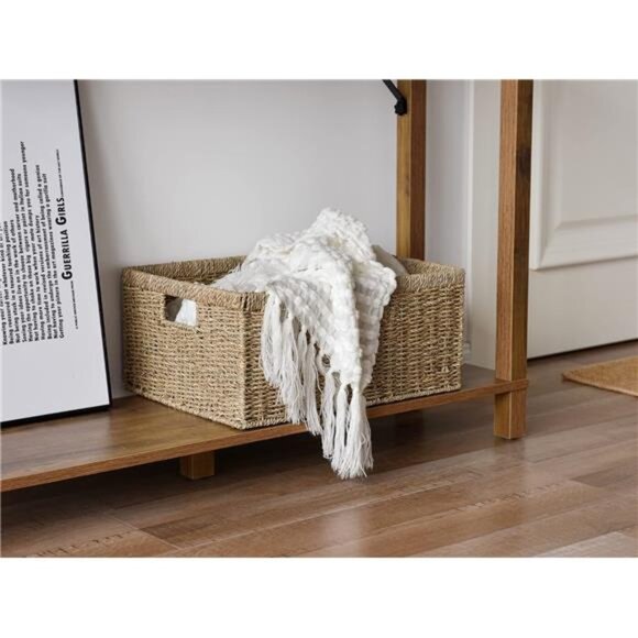 Large Wicker Storage Basket, Seagrass Rectangle Basket with Built-in Handle - Picture 3 of 8